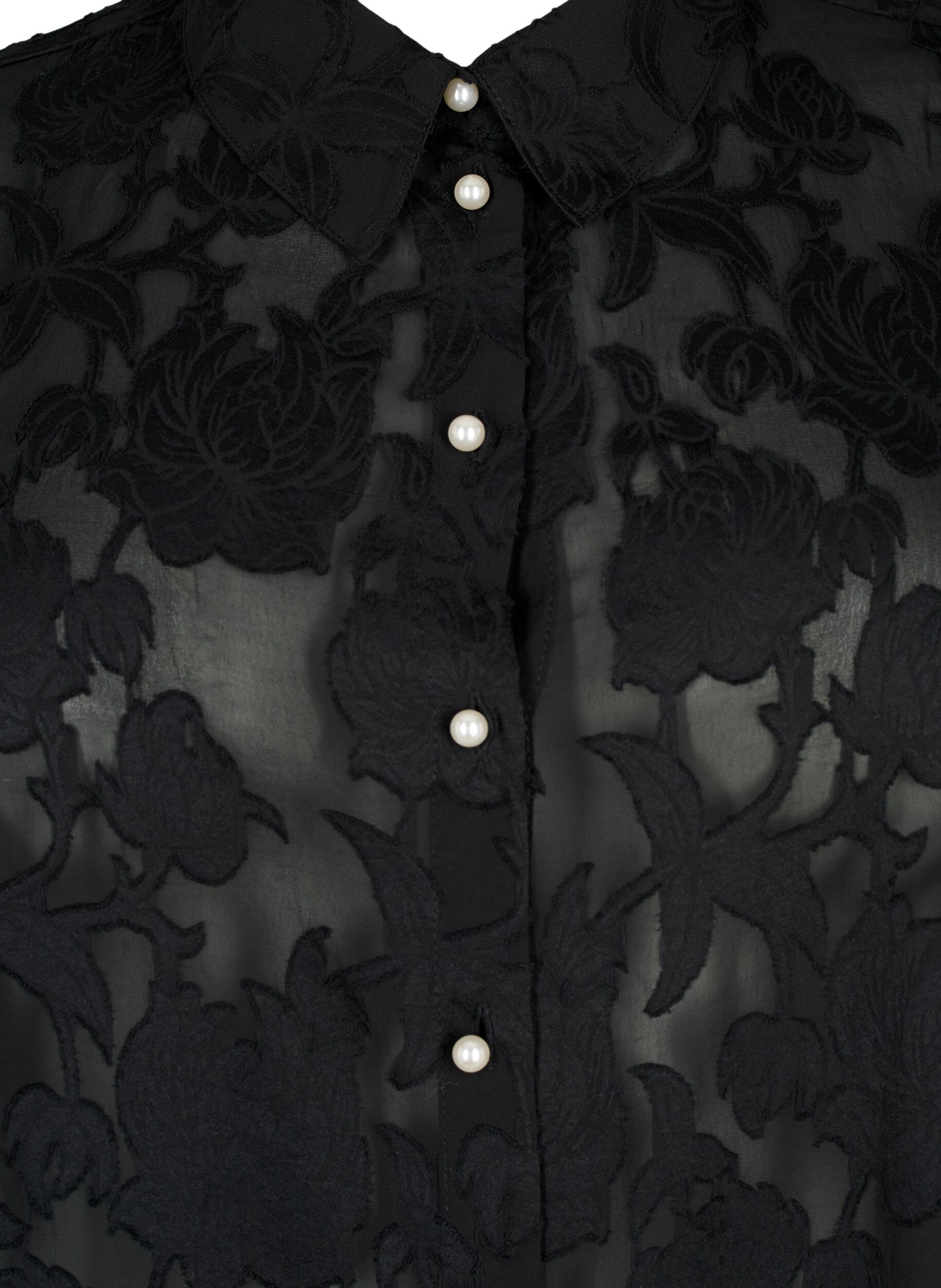 Zizzi Jacquard-Bluse mit Perlenkn&ouml;pfen, Black, Packshot image number 2