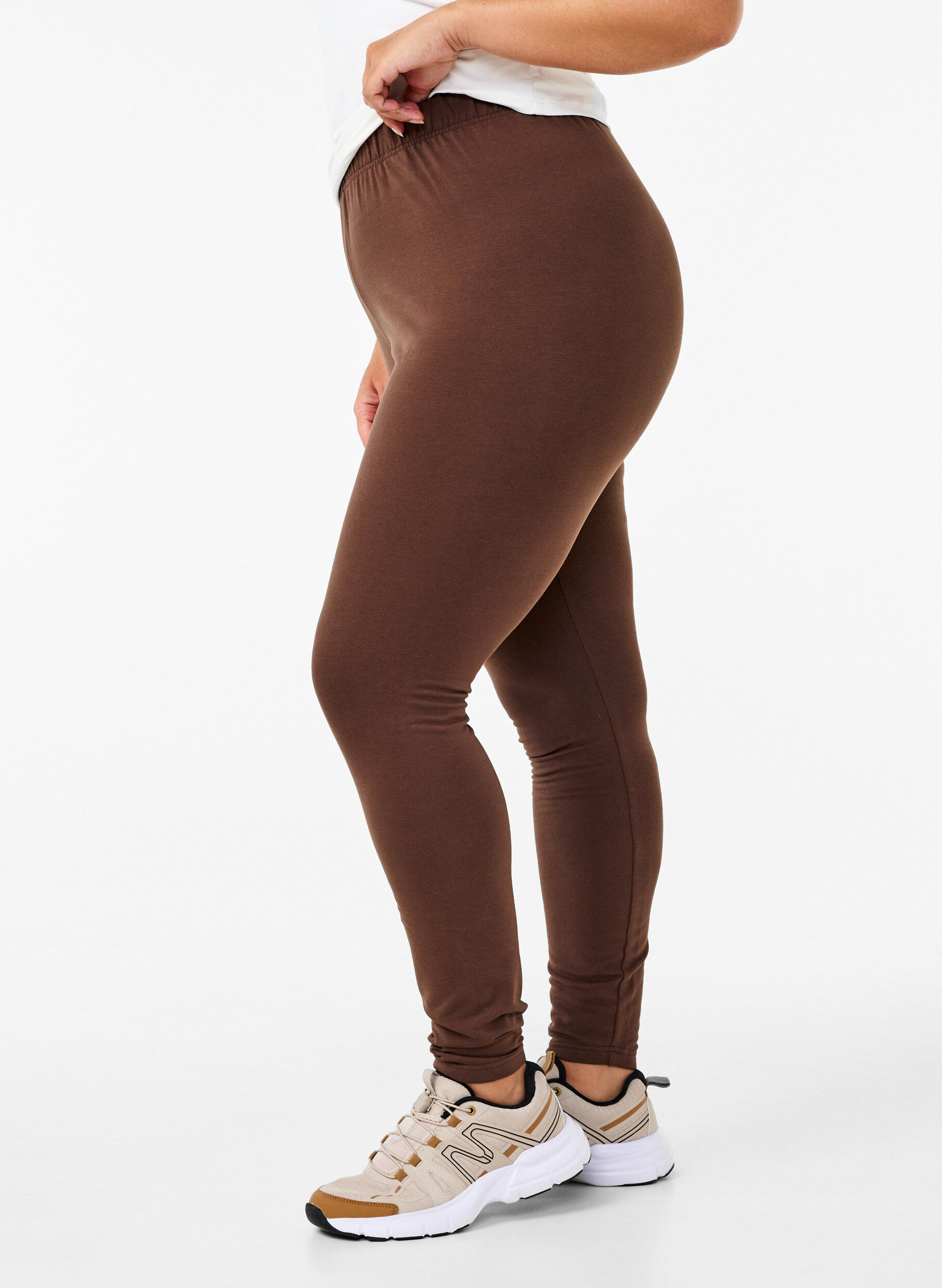 Zizzi Gef&uuml;tterte Baumwollleggings., Braun, Model image number 2