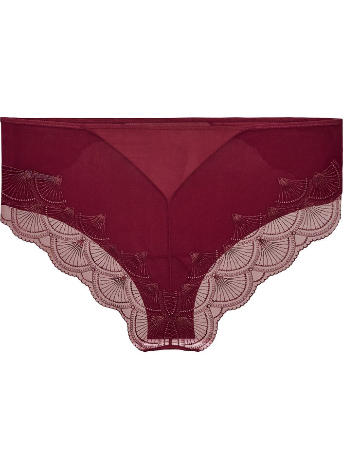 Slip mit Mesh und besticktem Spitzenbesatz, Rot, Packshot image number 1