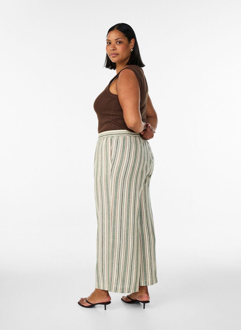 Hose aus Leinen und Viskose mit weitem Bein, Vanille, Model image number 1