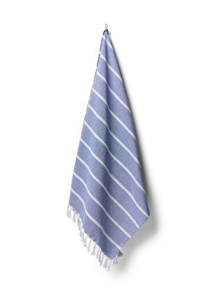 Gestreiftes Handtuch mit Fransen, Medium Blue Melange, Packshot image number 0