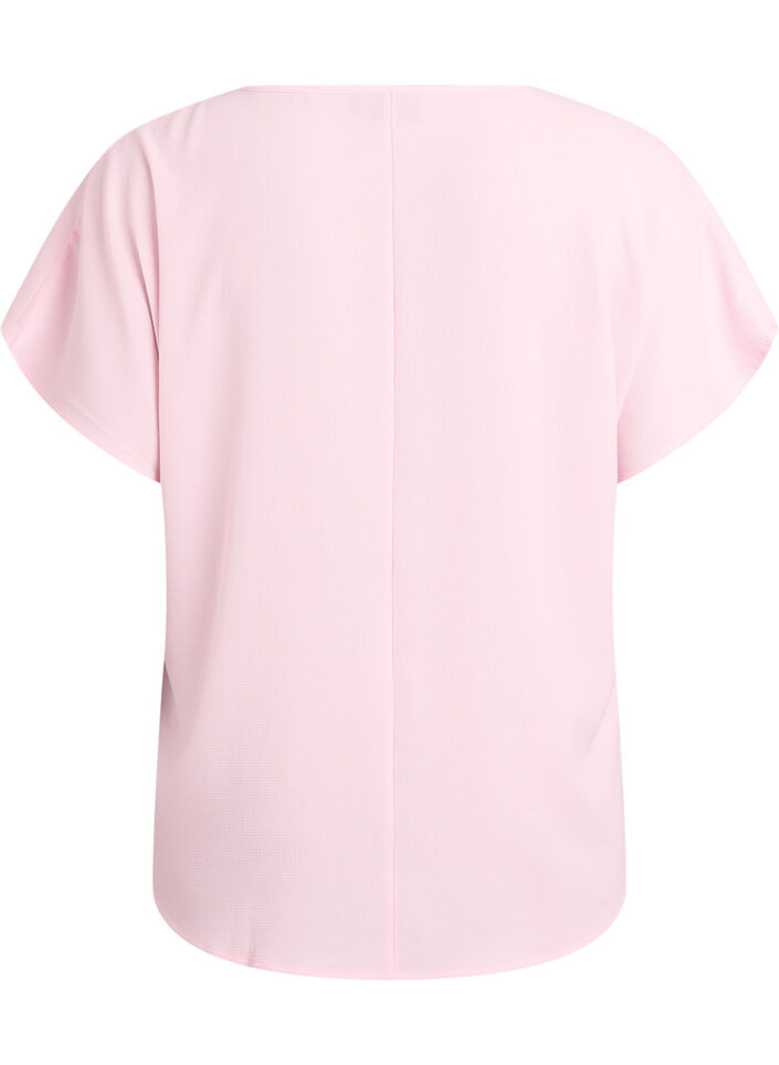 Bluse mit kurzen &Auml;rmeln und Rundhalsausschnitt, Pink, Packshot image number 1