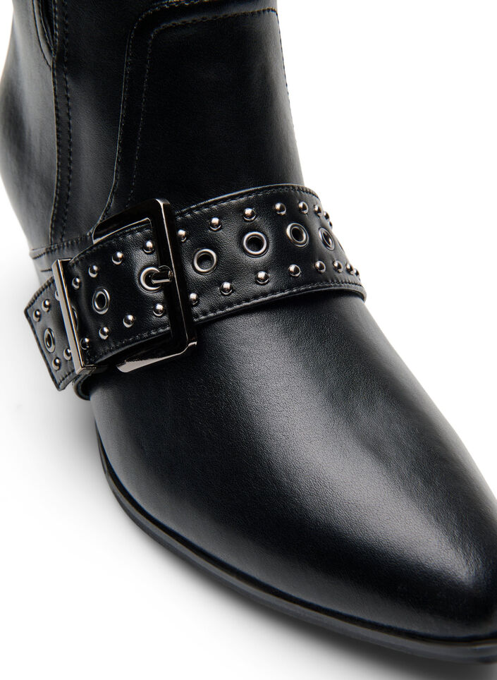 Kn&ouml;chelstiefel aus Leder mit Riemen und Nieten, Schwarz, Packshot image number 3