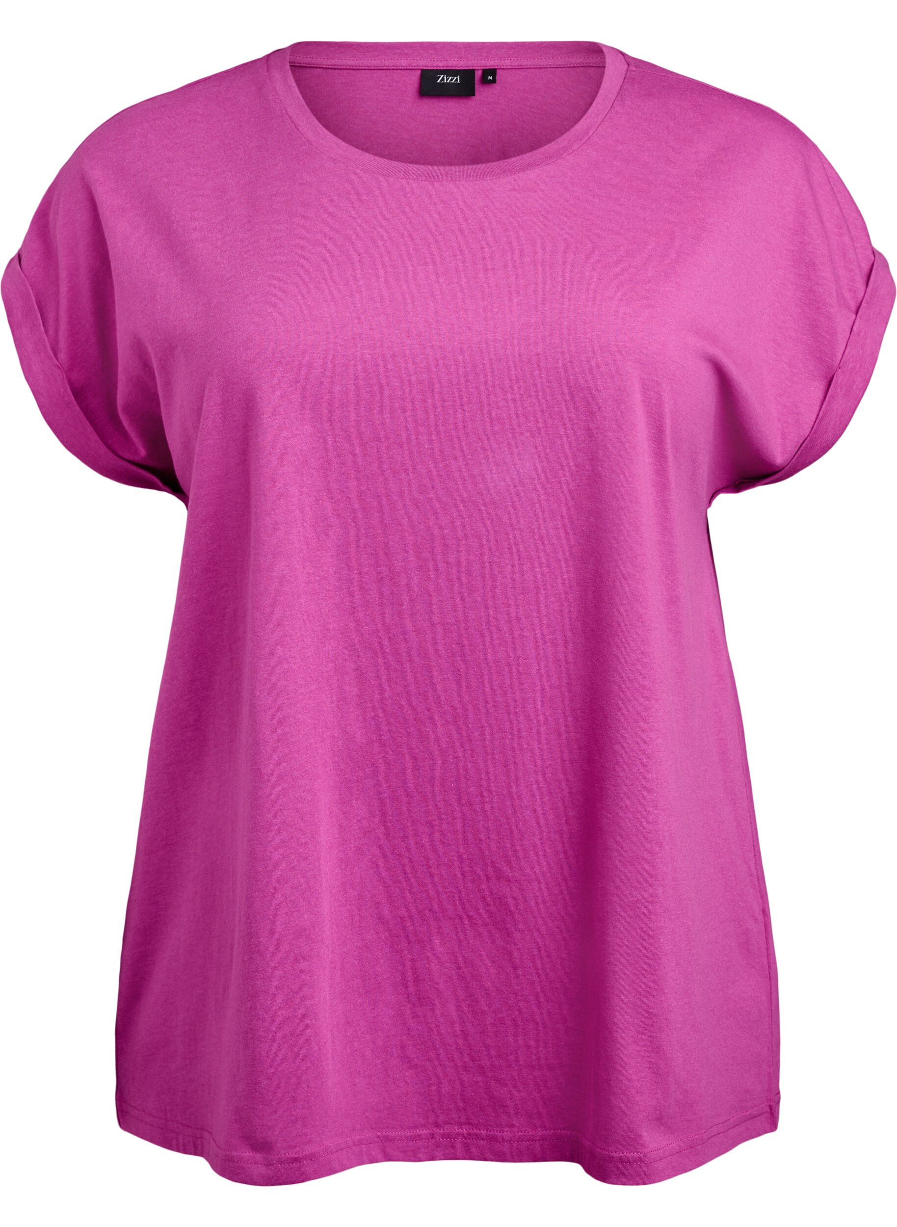 Zizzi Kurz&auml;rmeliges T-Shirt aus einer Baumwollmischung, Lila, Packshot image number 0