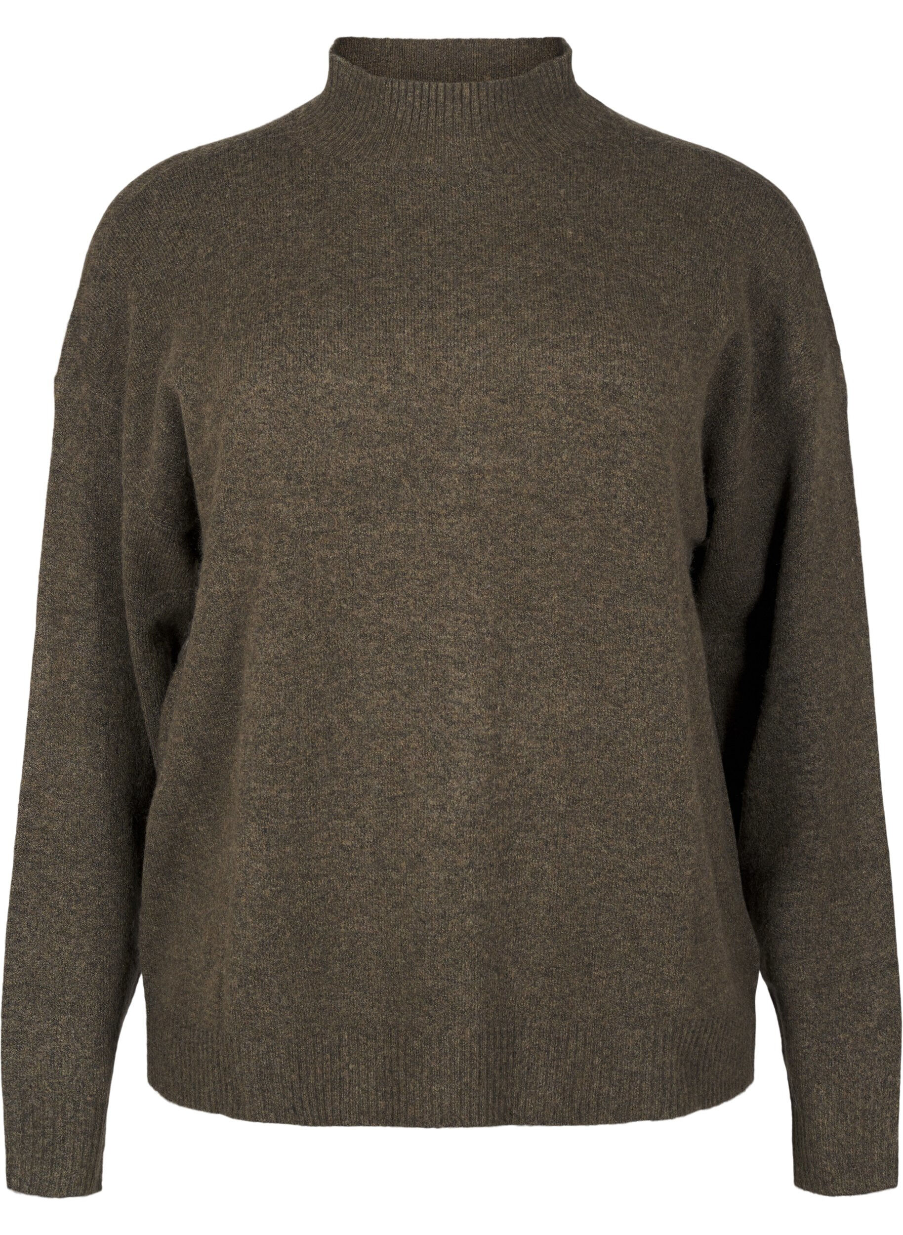 Zizzi Gestrickte Wollbluse mit hohem Kragen, Sea Turtle Mel., Packshot image number 0