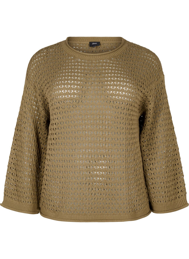 Strickpullover mit Lochmuster - Grün - Gr. 42-64 - Zizzi