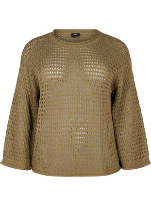 Strickpullover mit Lochmuster - Grün - Gr. 42-64 - Zizzi 