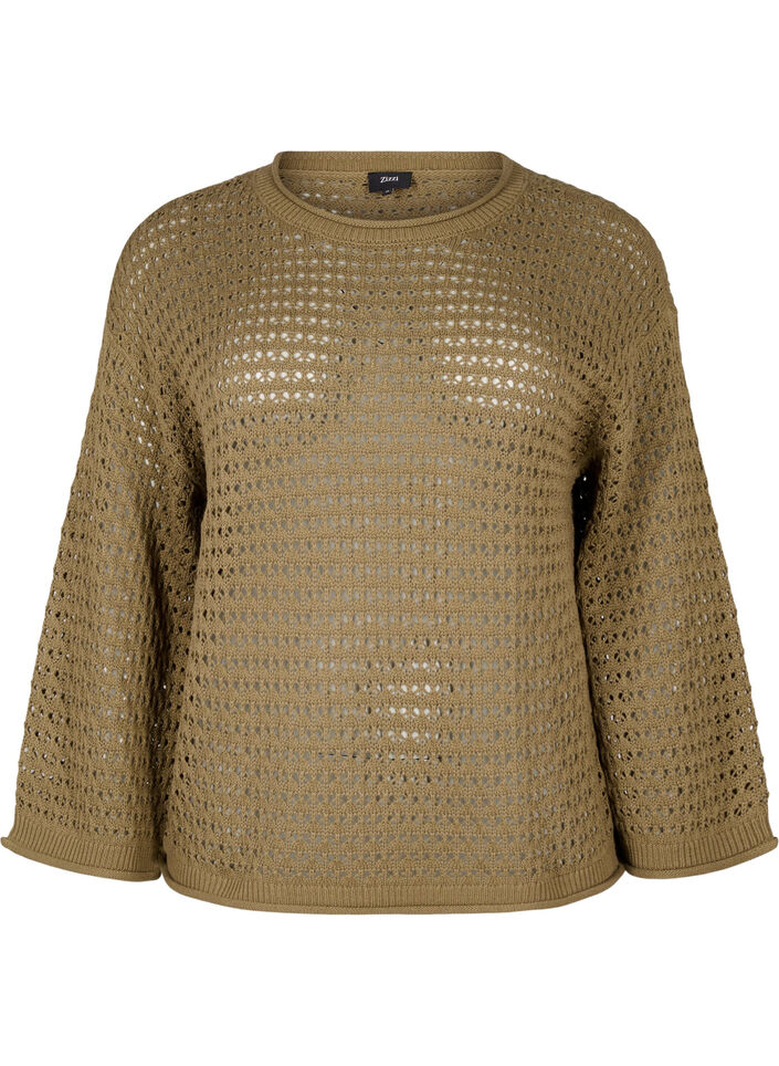  Strickpullover mit Lochmuster, Dusky Green, Packshot image number 0