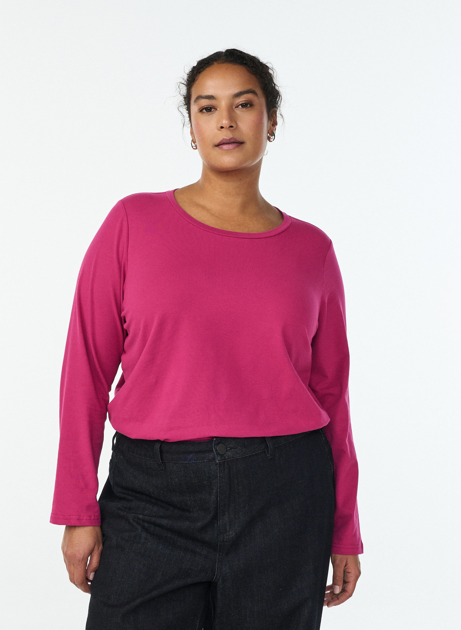 ZizziBasic Top aus Jersey mit langen &Auml;rmeln, Pink, Model image number 0