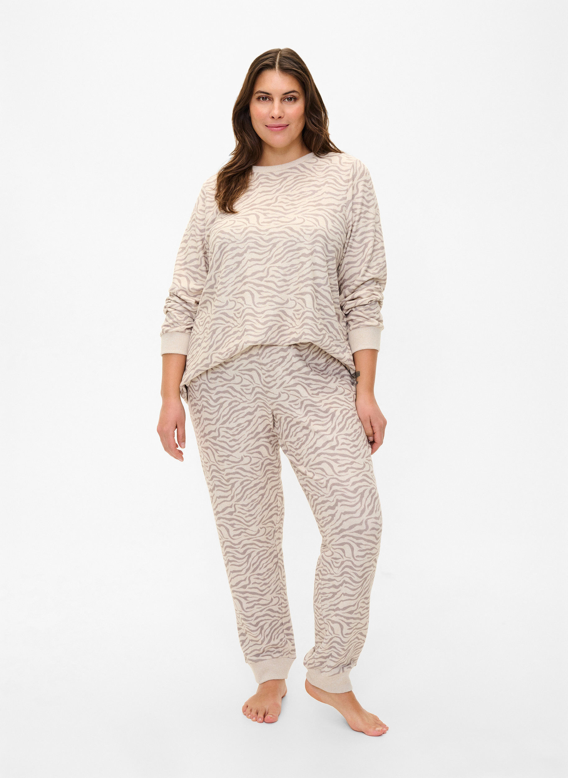 Zizzi Bedruckte Velourshose, Pink Tint AOP, Model image number 0