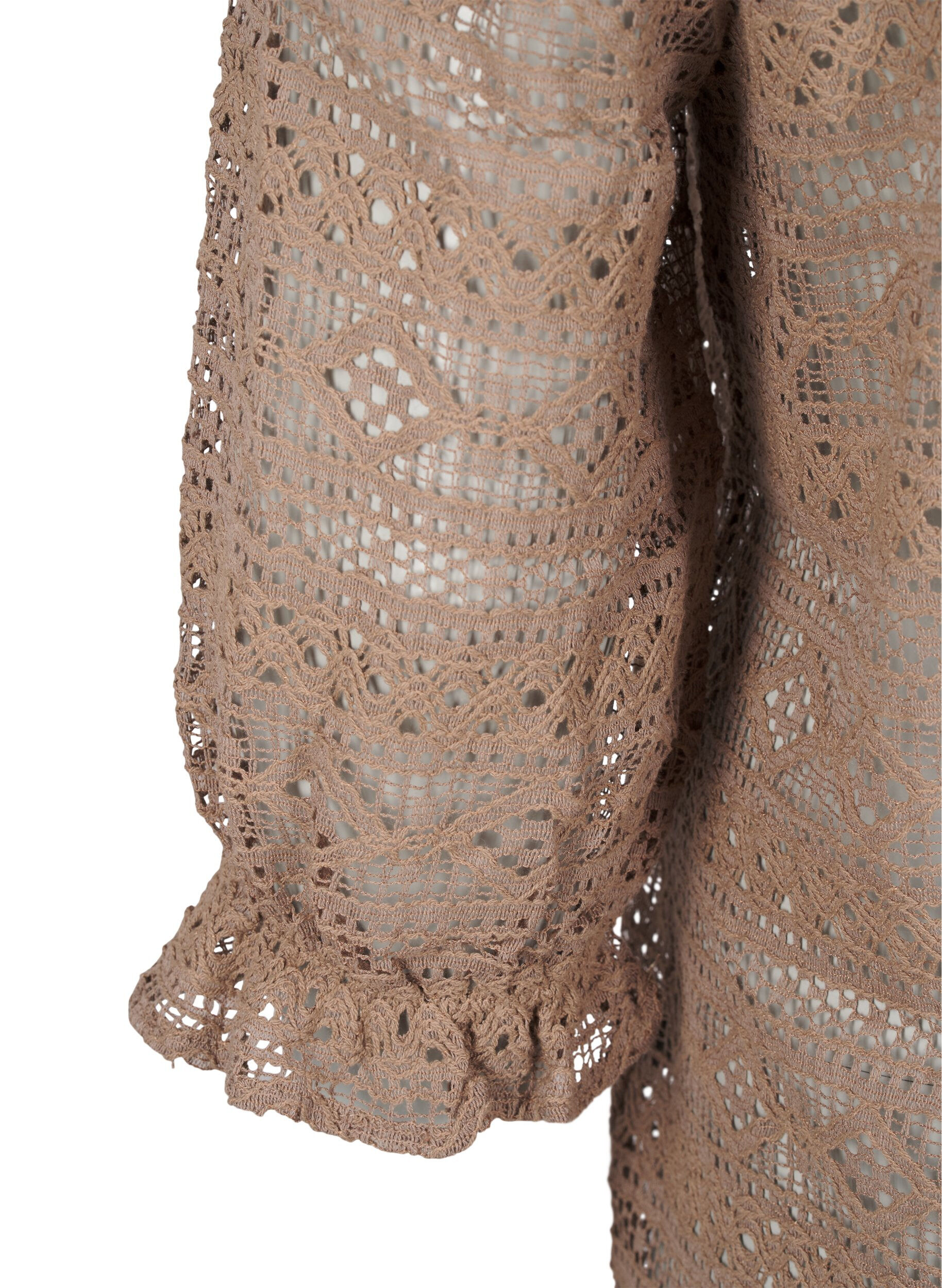 Zizzi Bluse mit Lochmuster und 3/4-&Auml;rmeln, Braun, Packshot image number 3