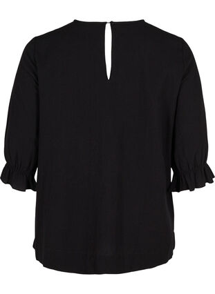 Bluse mit Lochstickerei und 3/4-Ärmeln, Black, Packshot image number 1