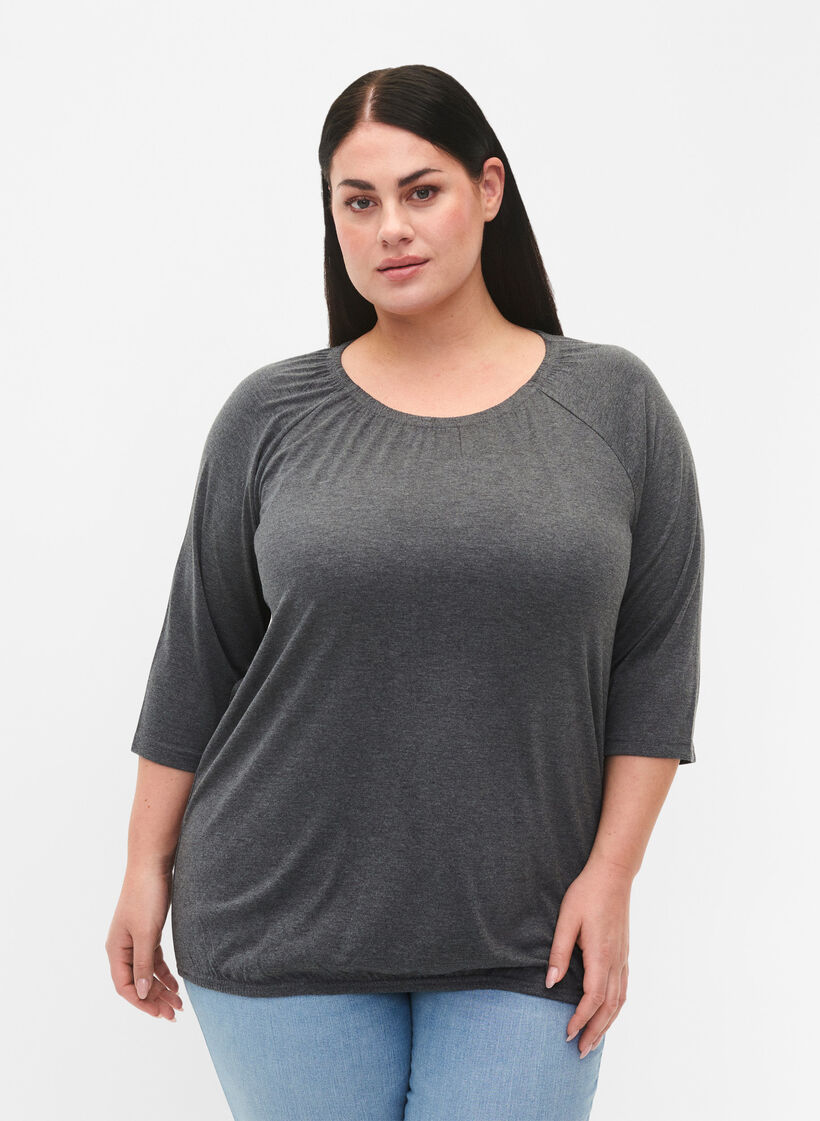 Gestreifte Bluse mit 3/4 Ärmeln, Dark Grey Melange, Model image number 0