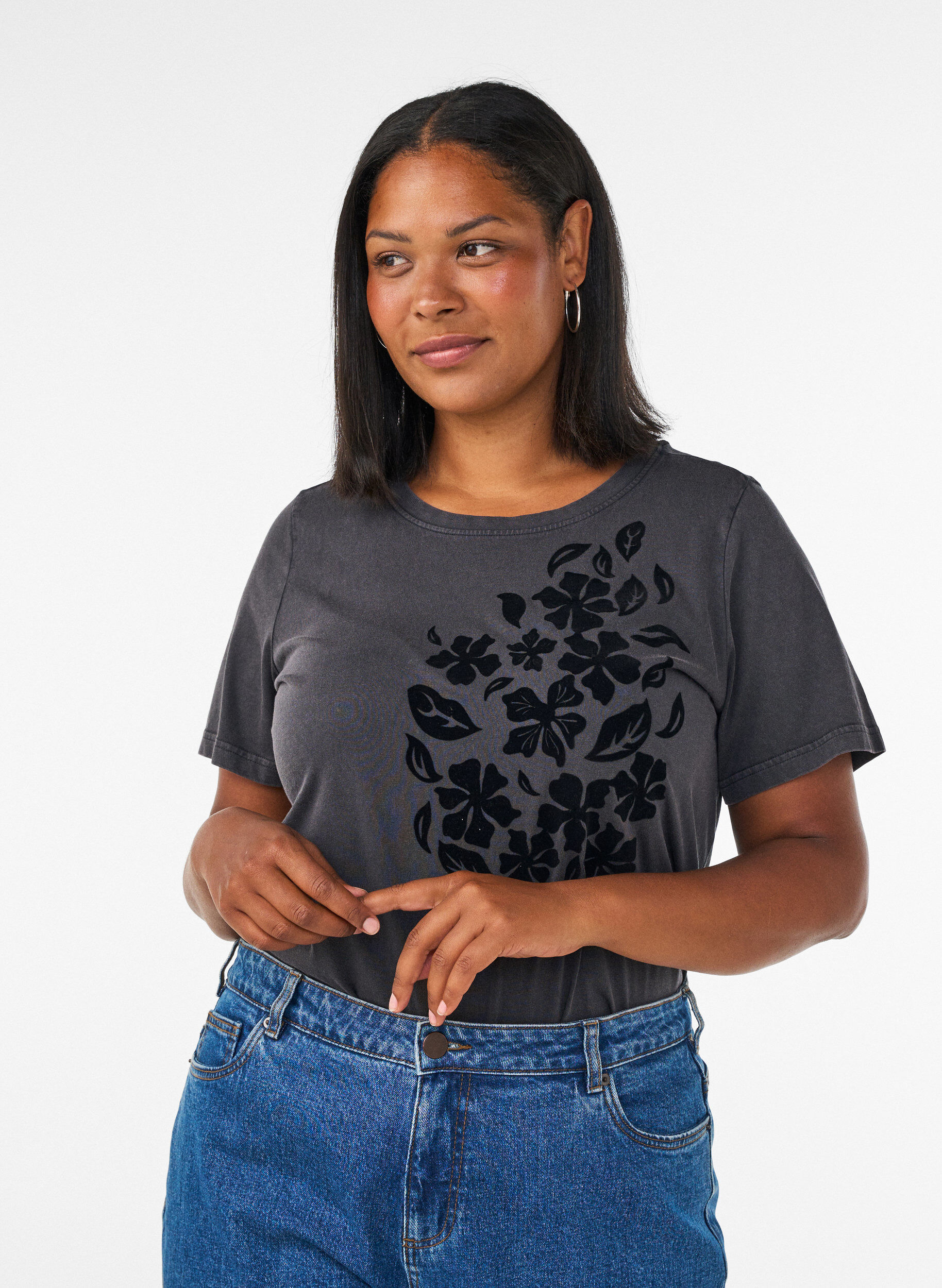 ZizziT-Shirt aus Bio-Baumwolle mit Print, Grau, Model image number 0
