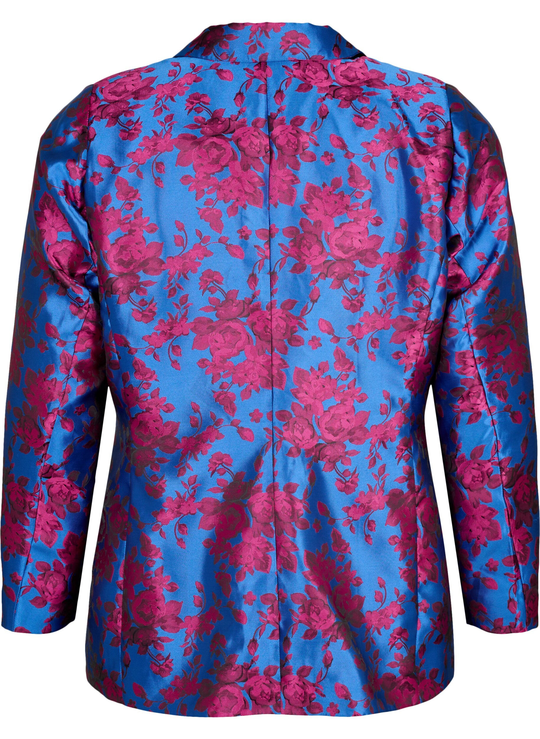 Zizzi Gebl&uuml;mter Blazer mit Perlenknopf, Blue Quartz Jaquard, Packshot image number 1