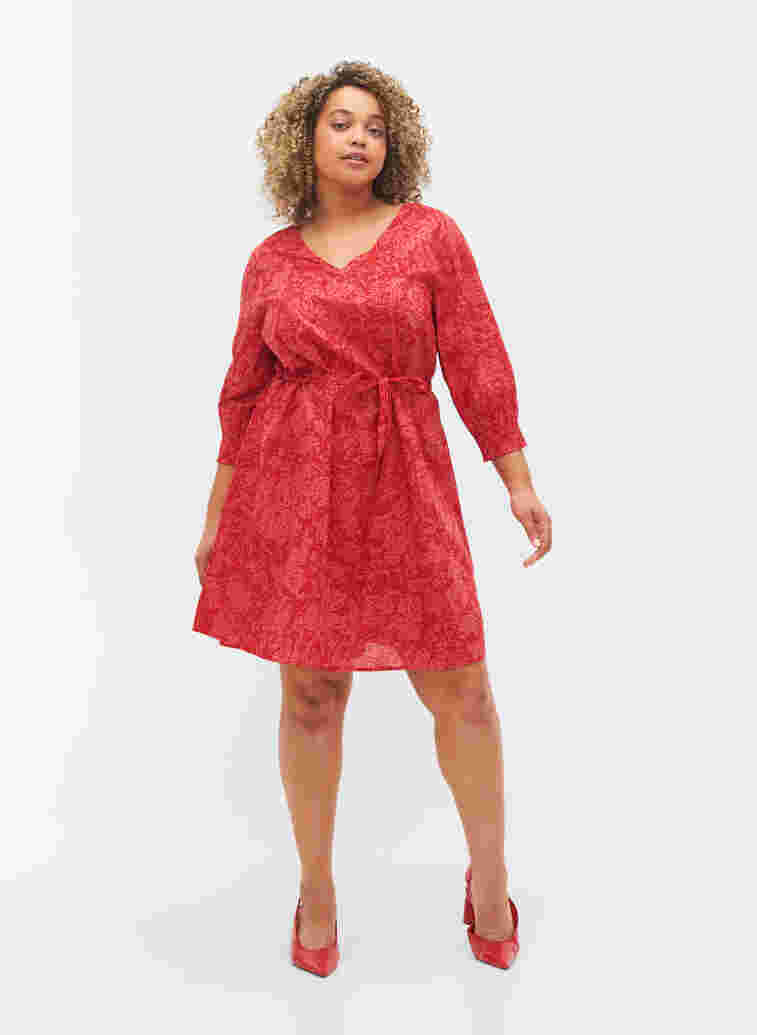 Bedrucktes Kleid mit Bindegürtel, Ribbon Red AOP, Model image number 2