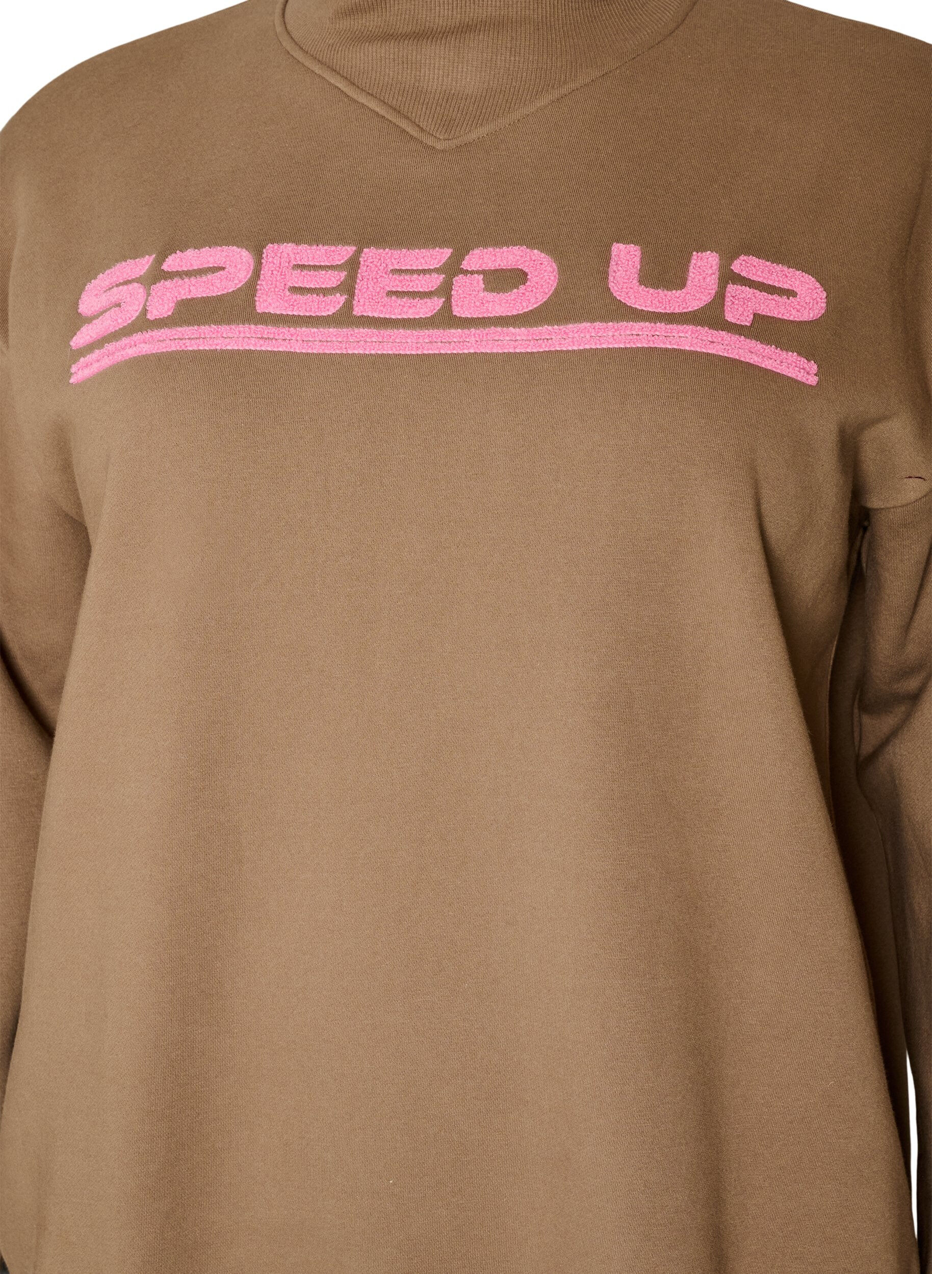 ZizziSweatshirt mit hohem Kragen und sportlichem Frontmotiv, Braun, Packshot image number 2