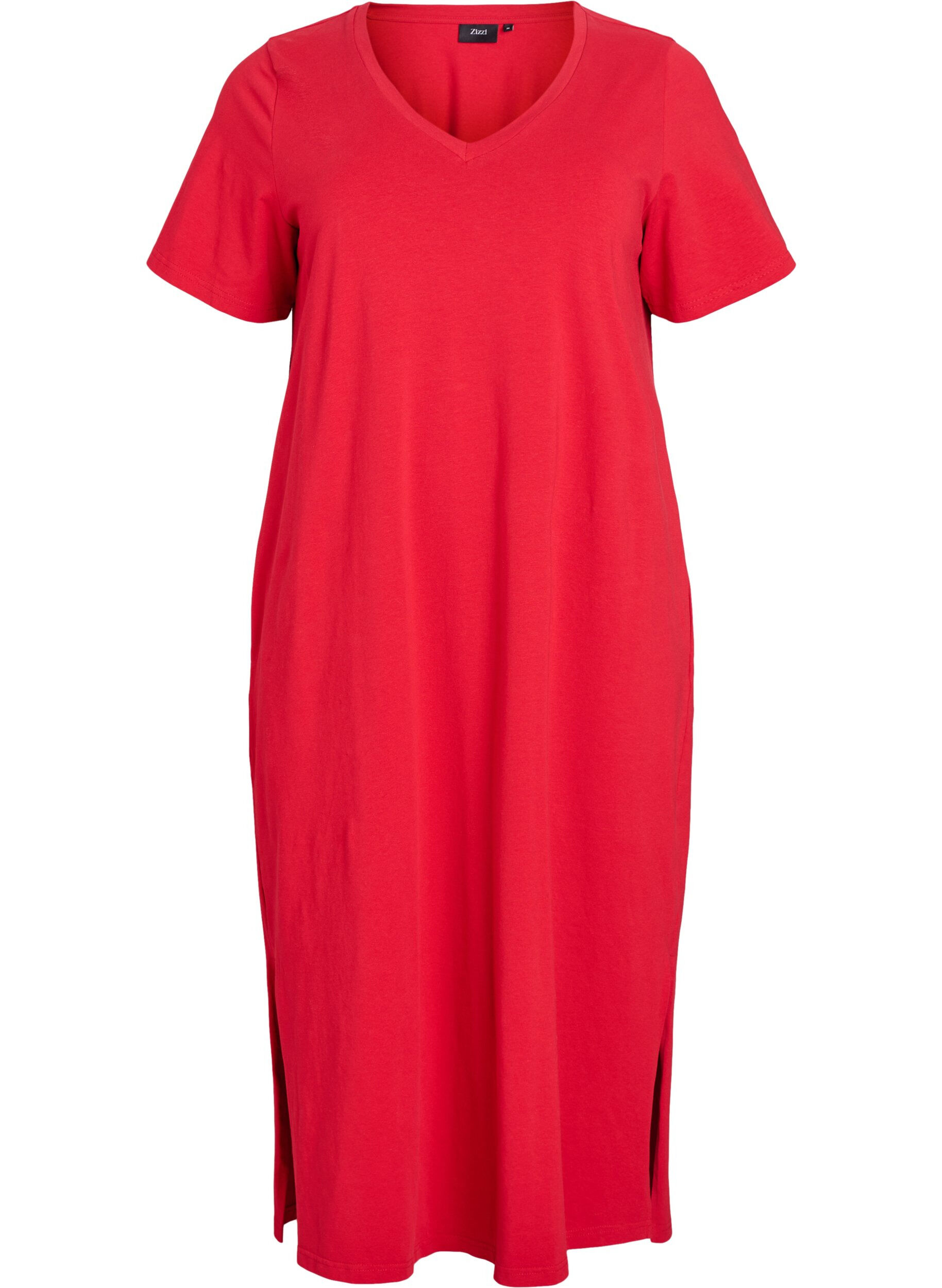 Zizzi Midi-T-Shirtkleid mit V-Ausschnitt, Rot, Packshot image number 0