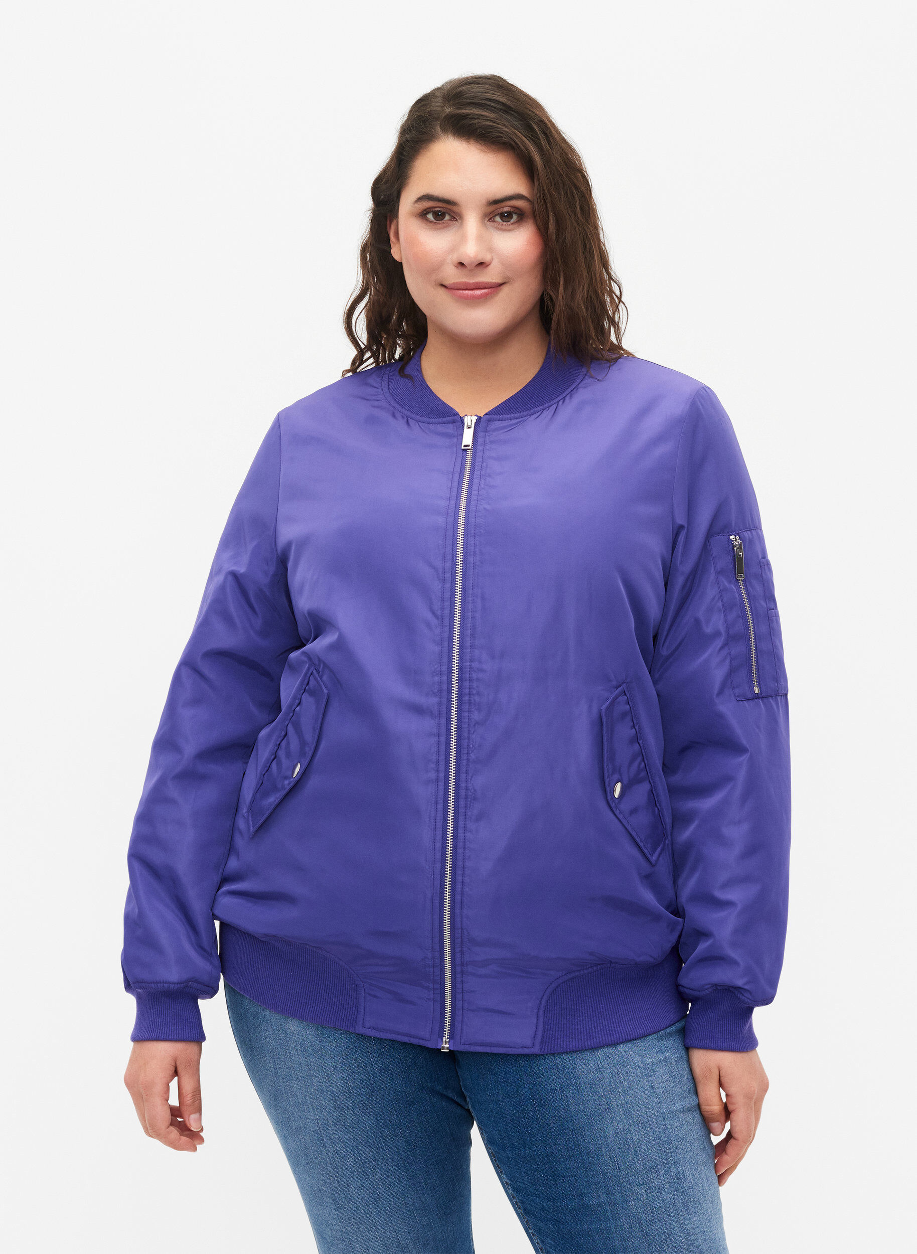 Zizzi Bomberjacke mit Rei&szlig;verschluss, Purple Opulence, Model image number 0
