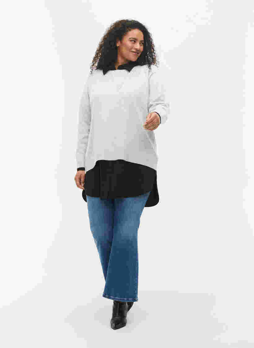 Melange-Strickbluse mit Pailletten, Light Grey Melange, Model image number 3