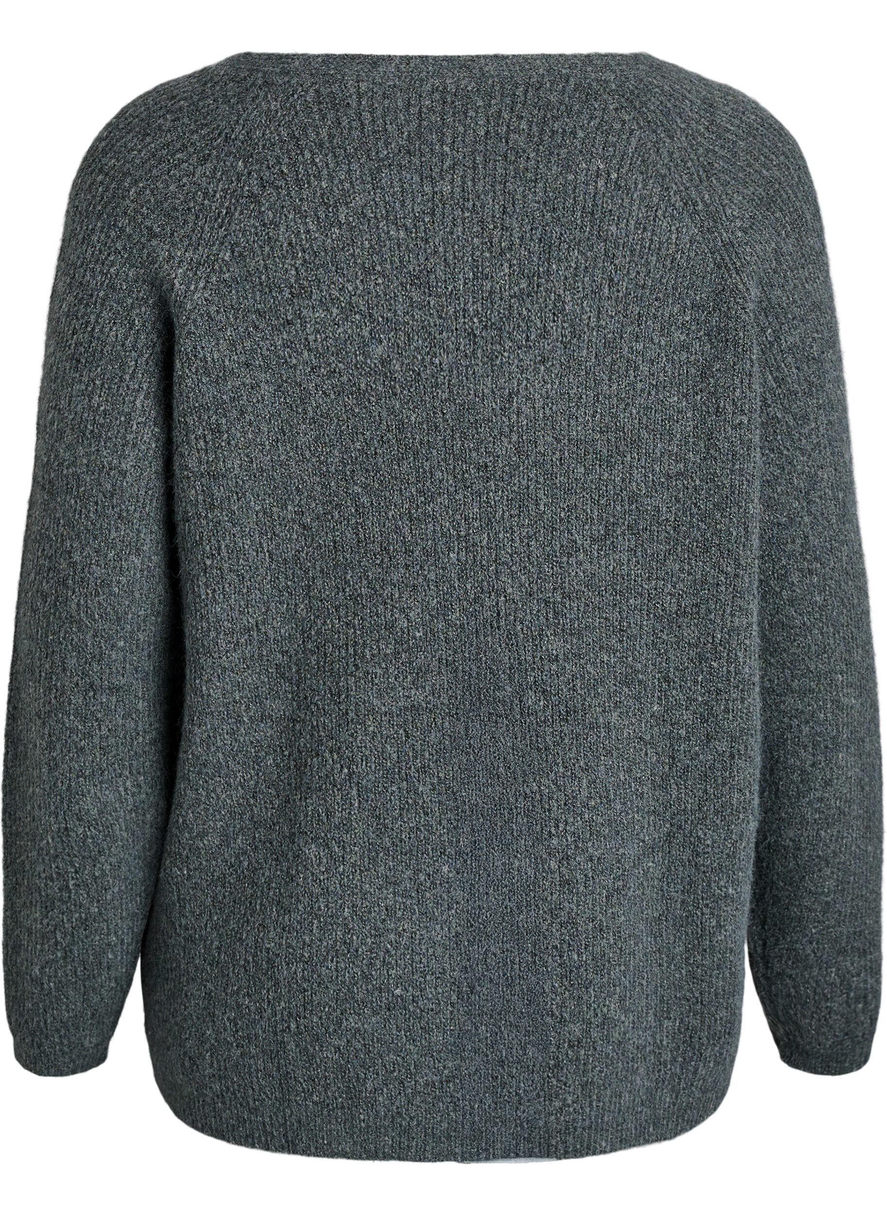 Zizzi Strickbluse mit V-Ausschnitt und Raglan&auml;rmeln, Gr&uuml;n, Packshot image number 1