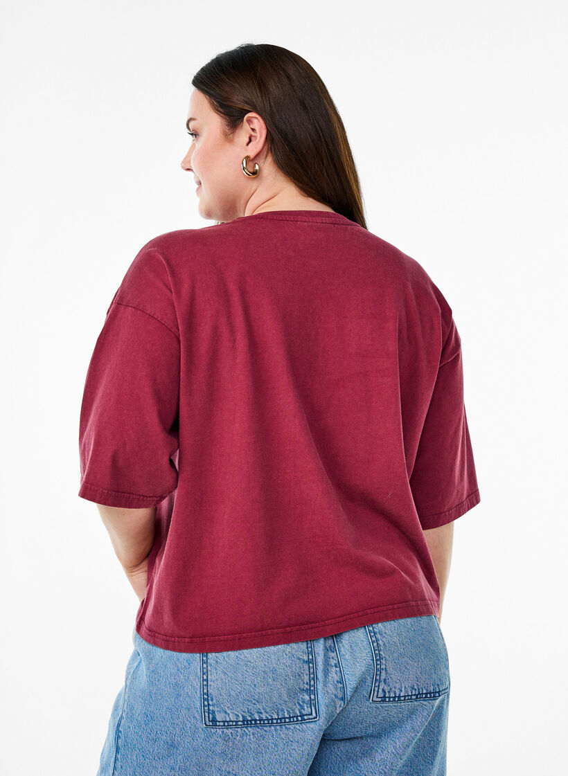 Kurzes T-Shirt mit Lockere Passform, Dunkles Bordeaux, Model image number 2