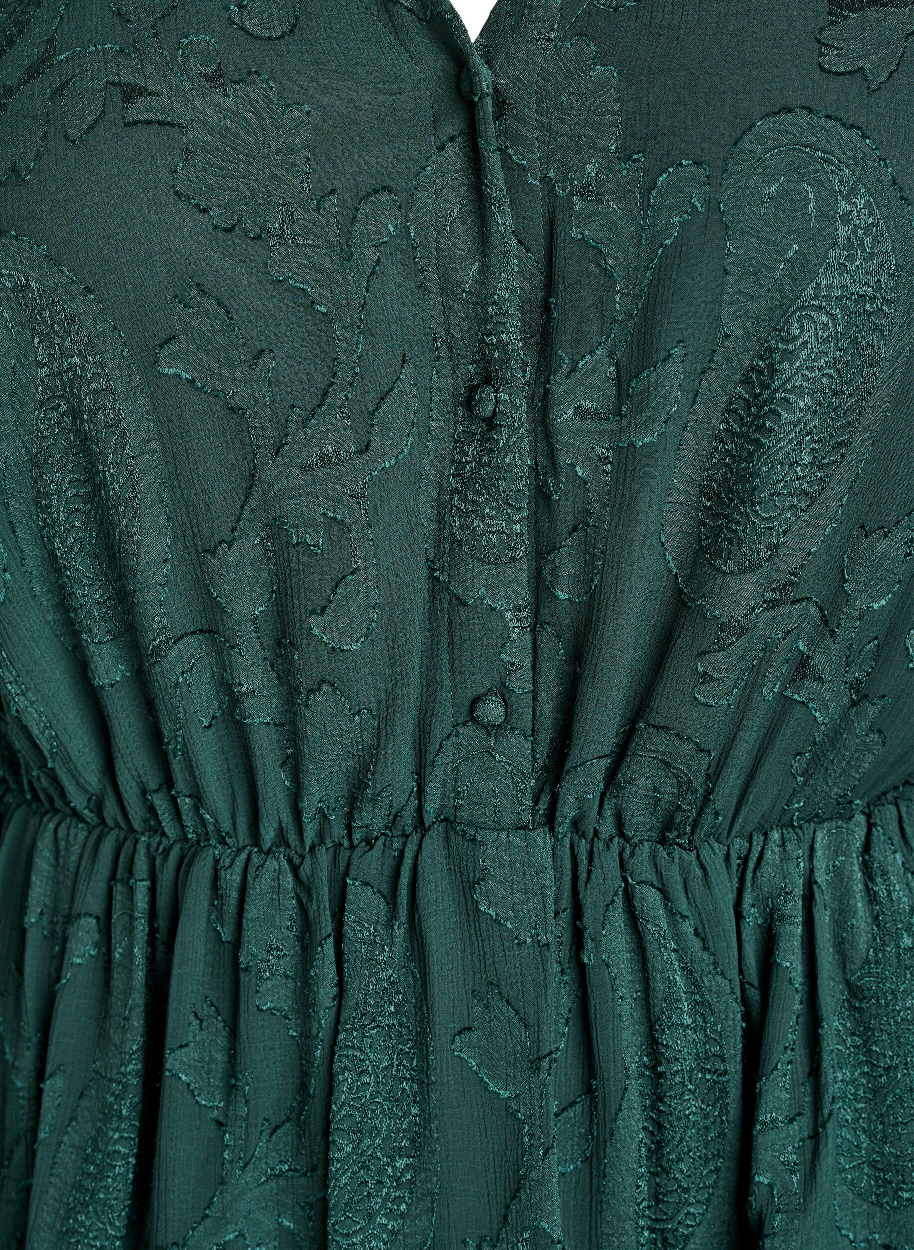 ZizziKurzes Kleid mit R&uuml;schen und Strukturmuster, Gr&uuml;n, Packshot image number 2