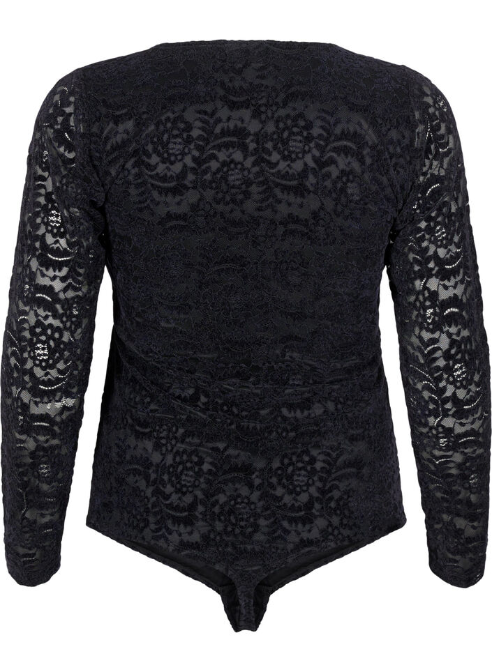 Spitzen-Body mit langen Ärmeln, Black, Packshot image number 1