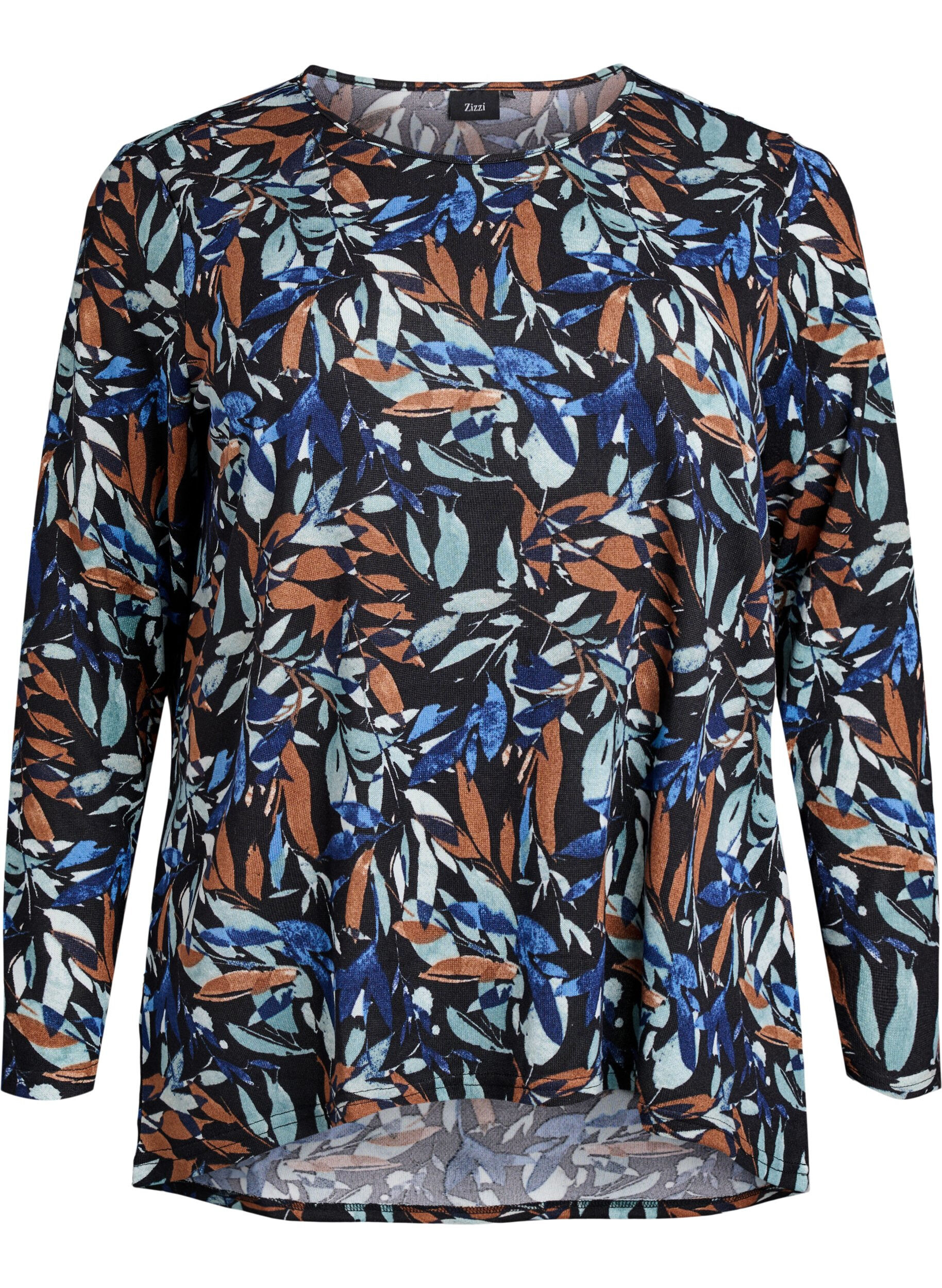 Zizzi Gemusterte Bluse mit langen &Auml;rmeln, Blau, Packshot image number 0