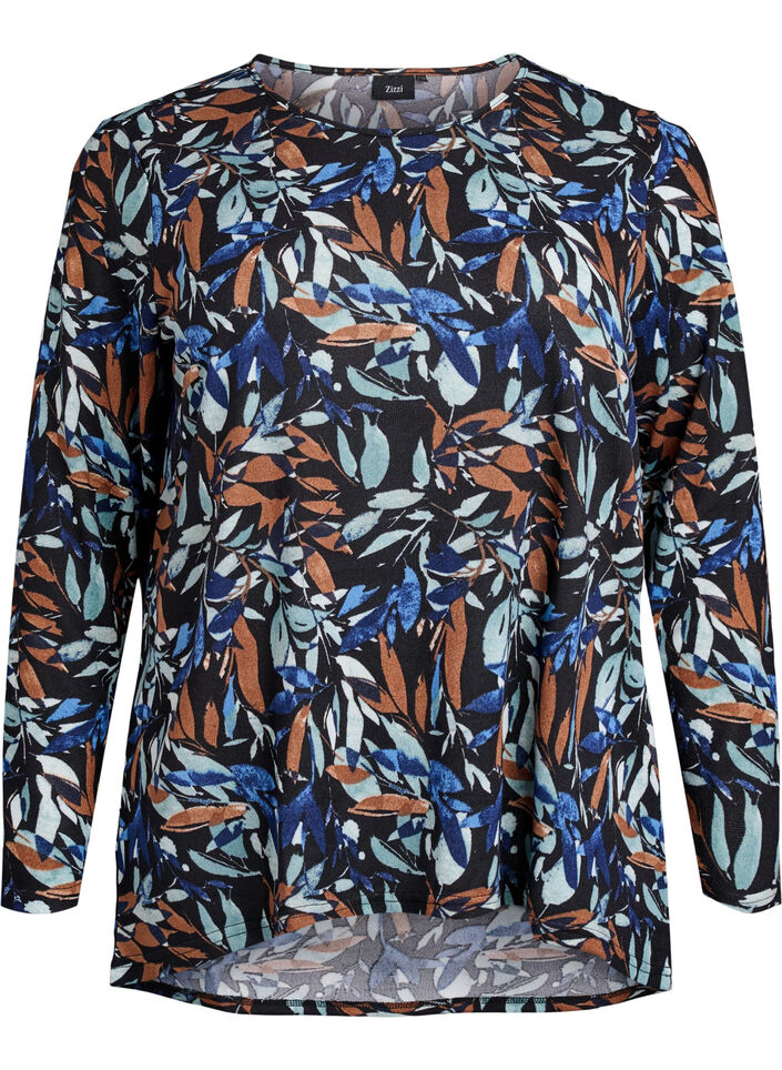 Gemusterte Bluse mit langen Ärmeln, Blau, Packshot image number 0
