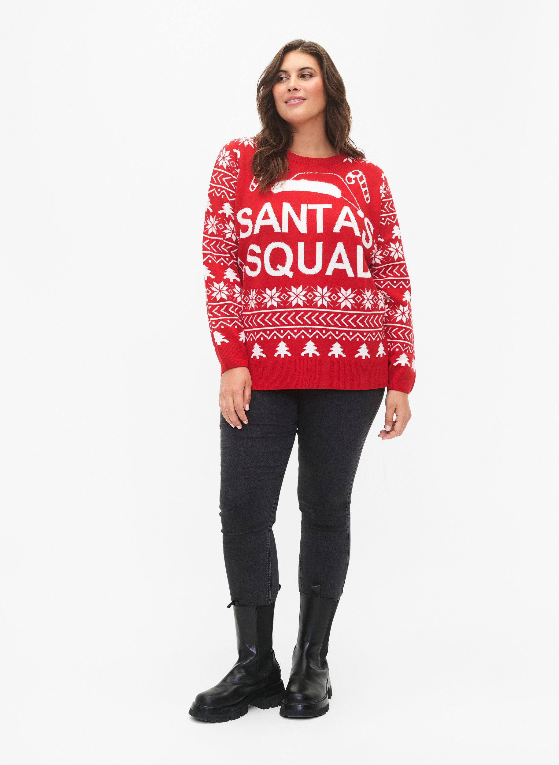 Zizzi Pullover mit Weihnachtsmuster, Tango Red, Model image number 2