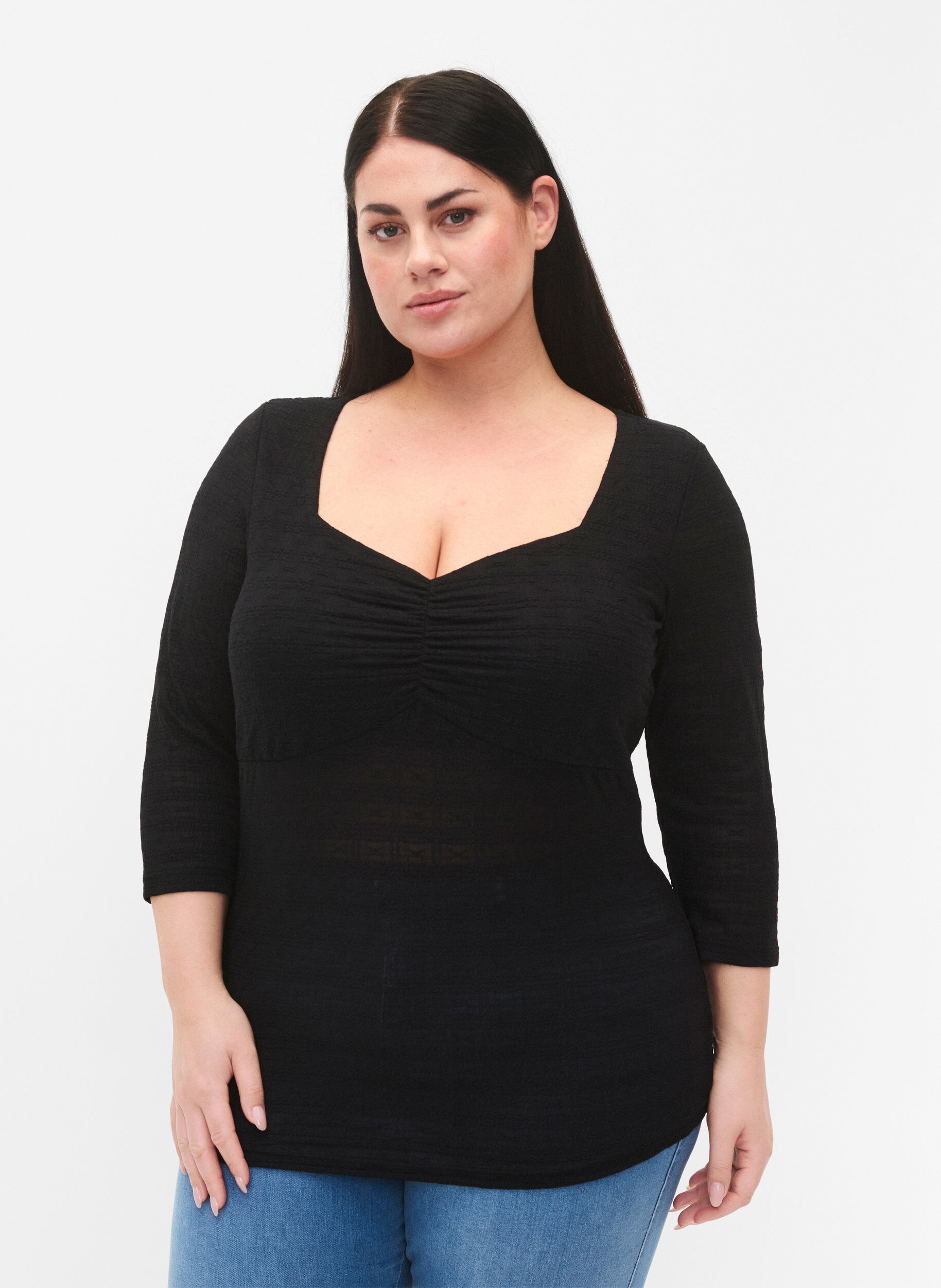 Zizzi Enge Bluse mit R&uuml;schendetail, Black, Model image number 0
