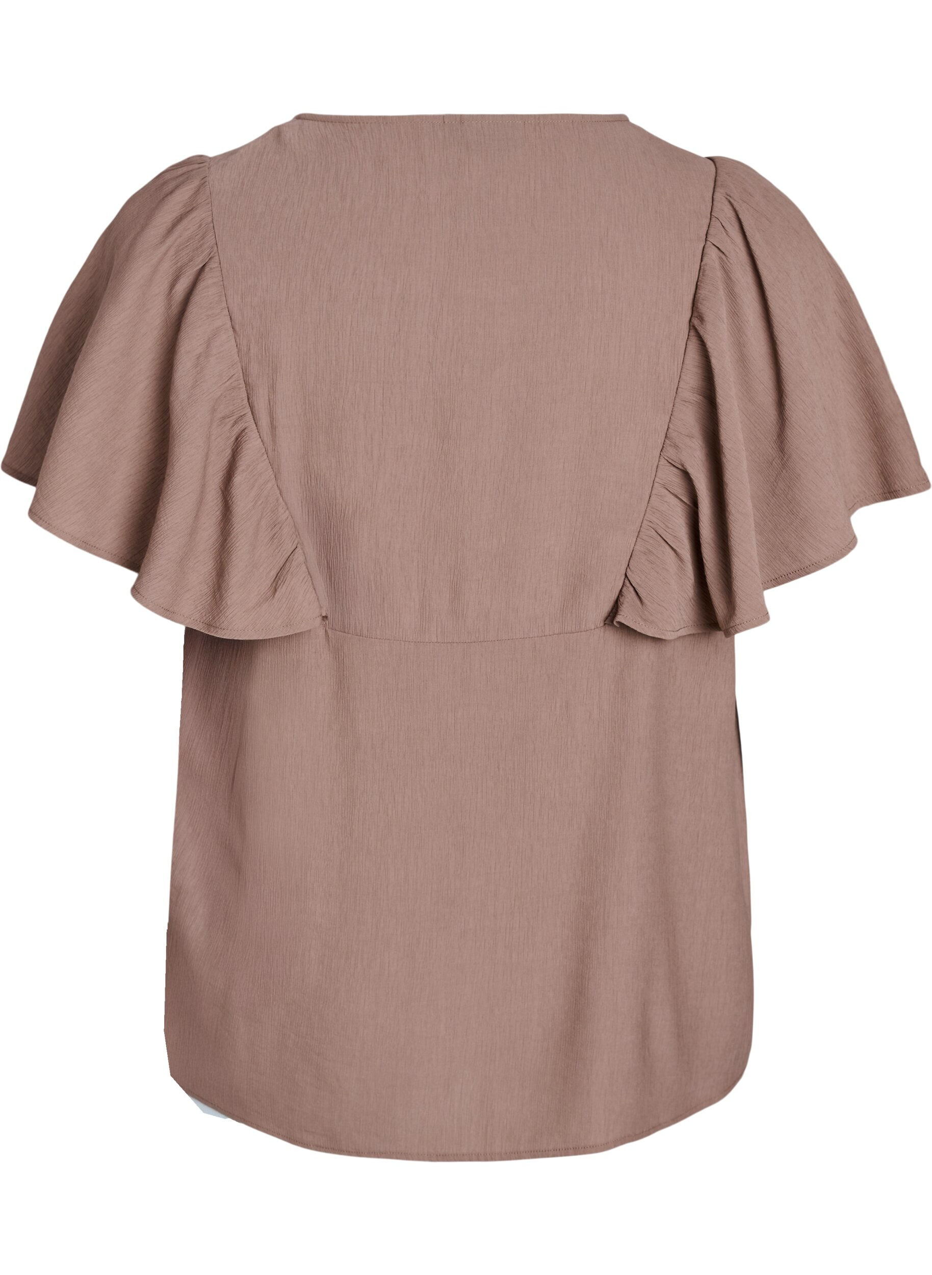 Zizzi Bluse mit kurzen R&uuml;schen&auml;rmeln, Braun, Packshot image number 1