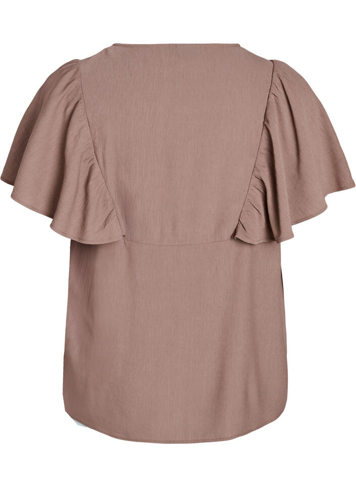 Bluse mit kurzen Rüschenärmeln, Braun, Packshot image number 1