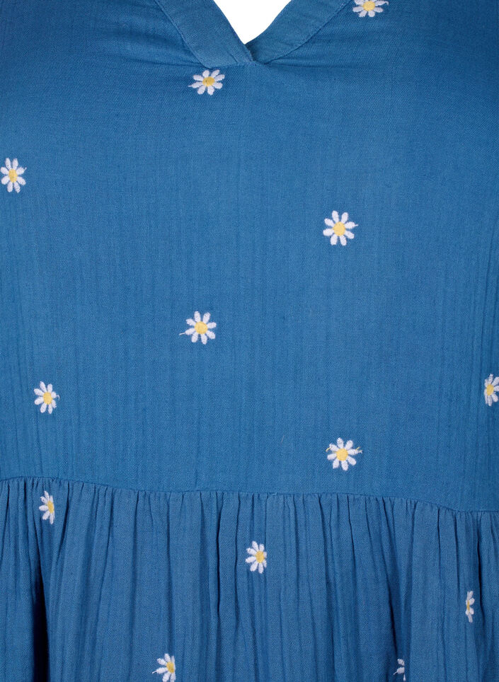 Weiches Baumwollkleid mit aufgestickten Blumen, Blue Horizon Daisy, Packshot image number 2