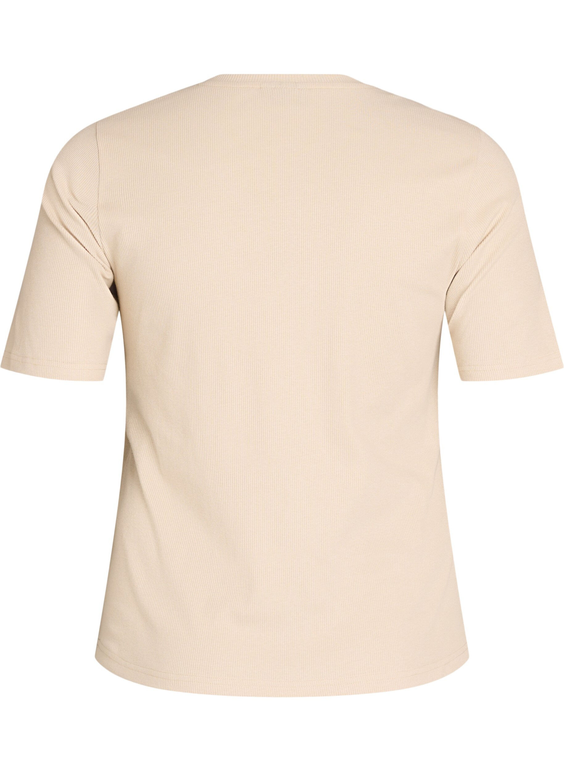 Zizzi Geripptes Basic-T-Shirt mit Rundhalsausschnitt, Beige, Packshot image number 1