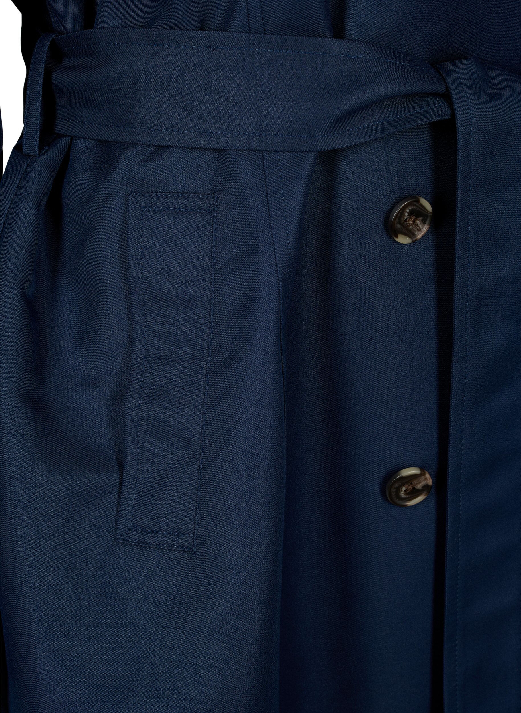 Zizzi Kurzer Trenchcoat mit G&uuml;rtel, Blau, Packshot image number 3