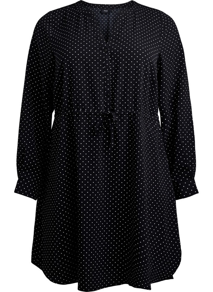 Knielanges Kleid mit Bindegürtel, Schwarz, Packshot image number 0