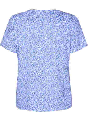 Florales T-Shirt aus Baumwolle mit V-Ausschnitt, Ultramarine AOP, Packshot image number 1