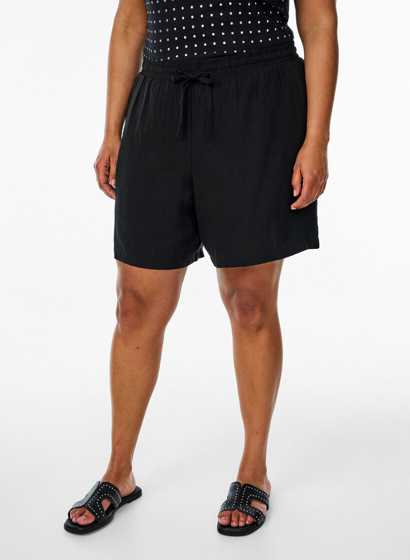 Lockere Shorts aus Leinen und Viskose, Schwarz, Model image number 3
