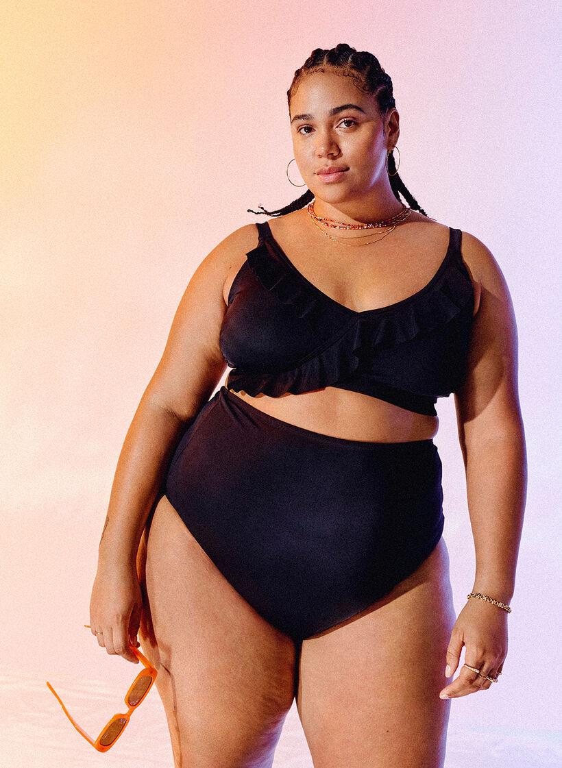 Bikinioberteil mit R&uuml;schen und herausnehmbaren Eins&auml;tzen, Schwarz, Image image number 0