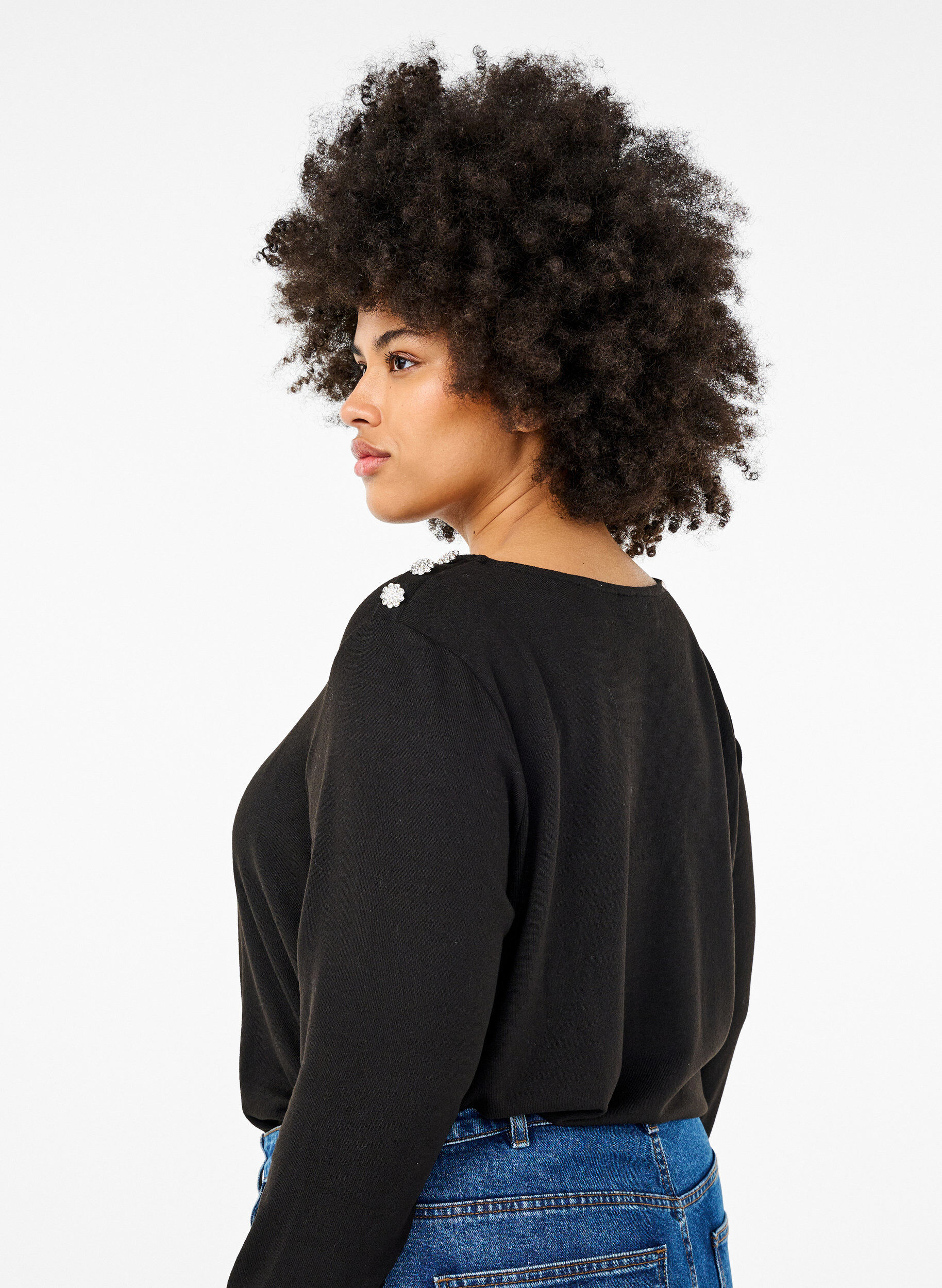 Zizzi Bluse mit Zierkn&ouml;pfen, Schwarz, Model image number 2