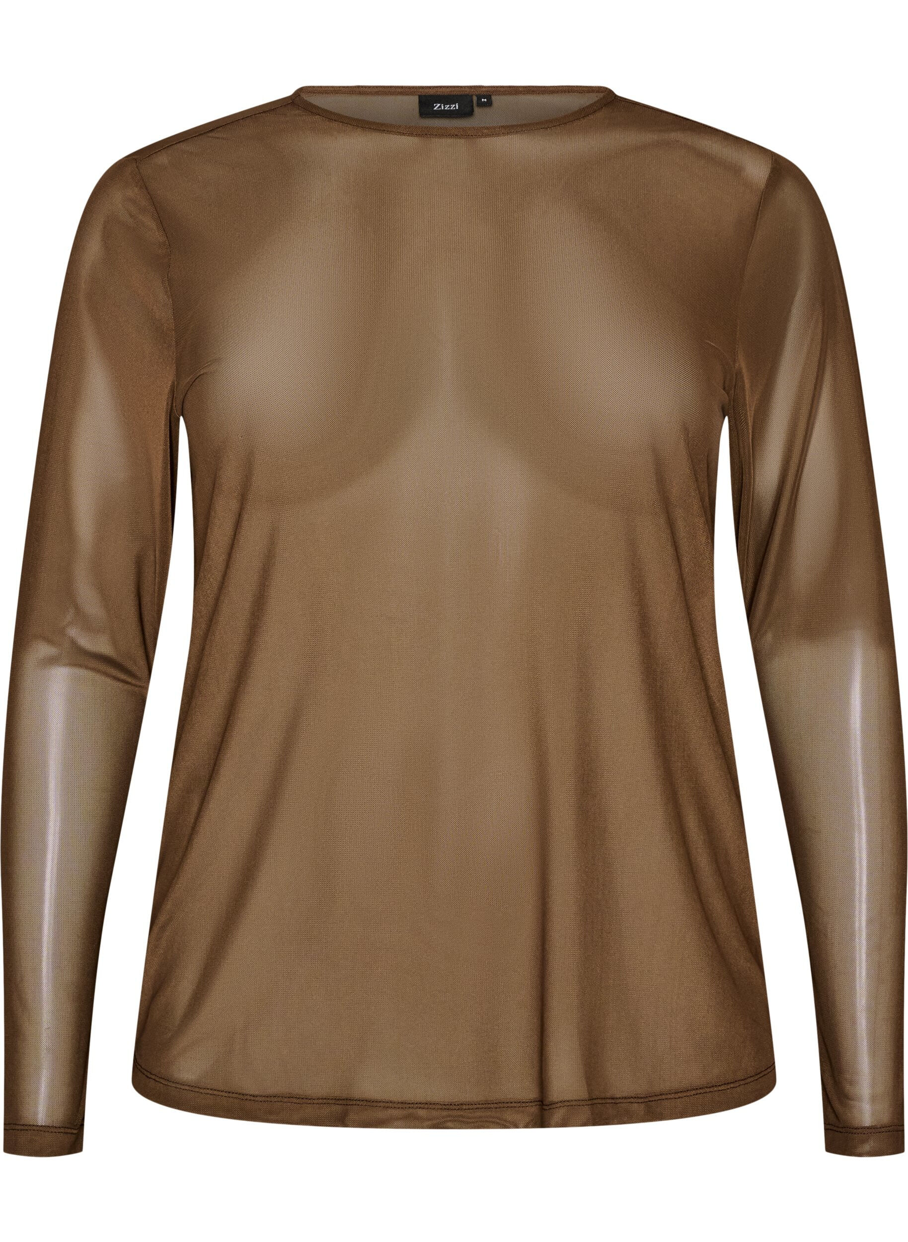 ZizziMeshbluse mit langen &Auml;rmeln, Braun, Packshot image number 0