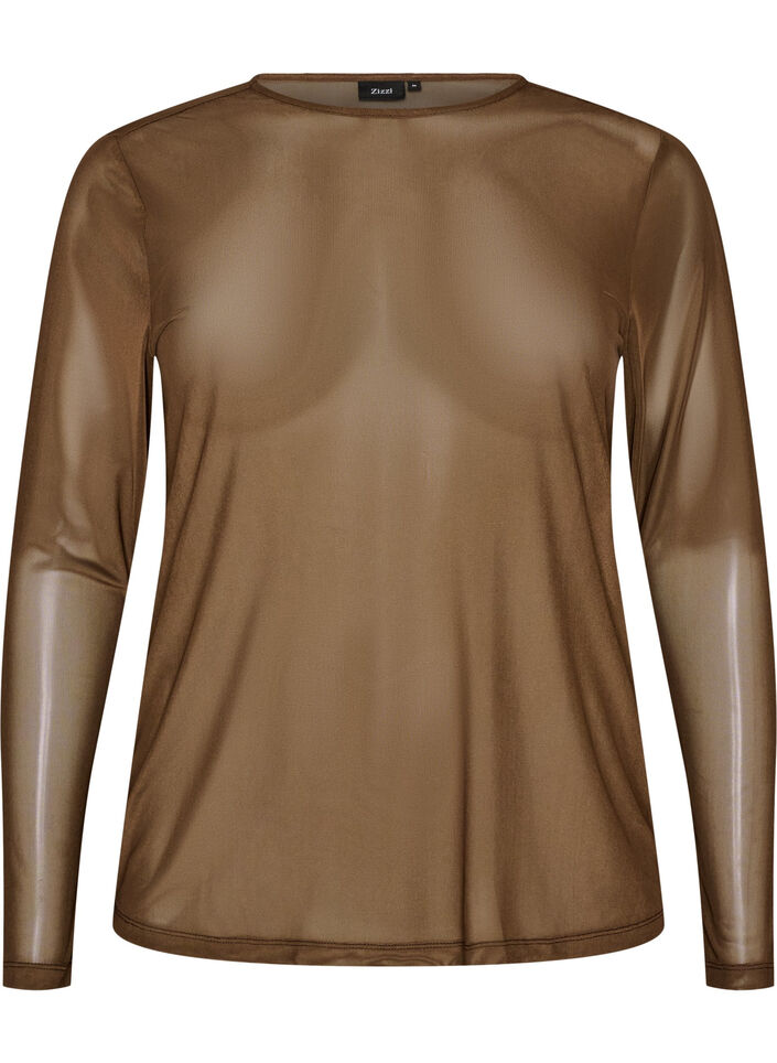 Meshbluse mit langen &Auml;rmeln, Braun, Packshot image number 0