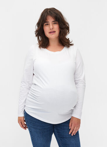 Basic Schwangerschaftsbluse mit langen Ärmeln, White, Model image number 0