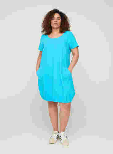 Kurzarm Kleid aus Baumwolle, River Blue, Model image number 2