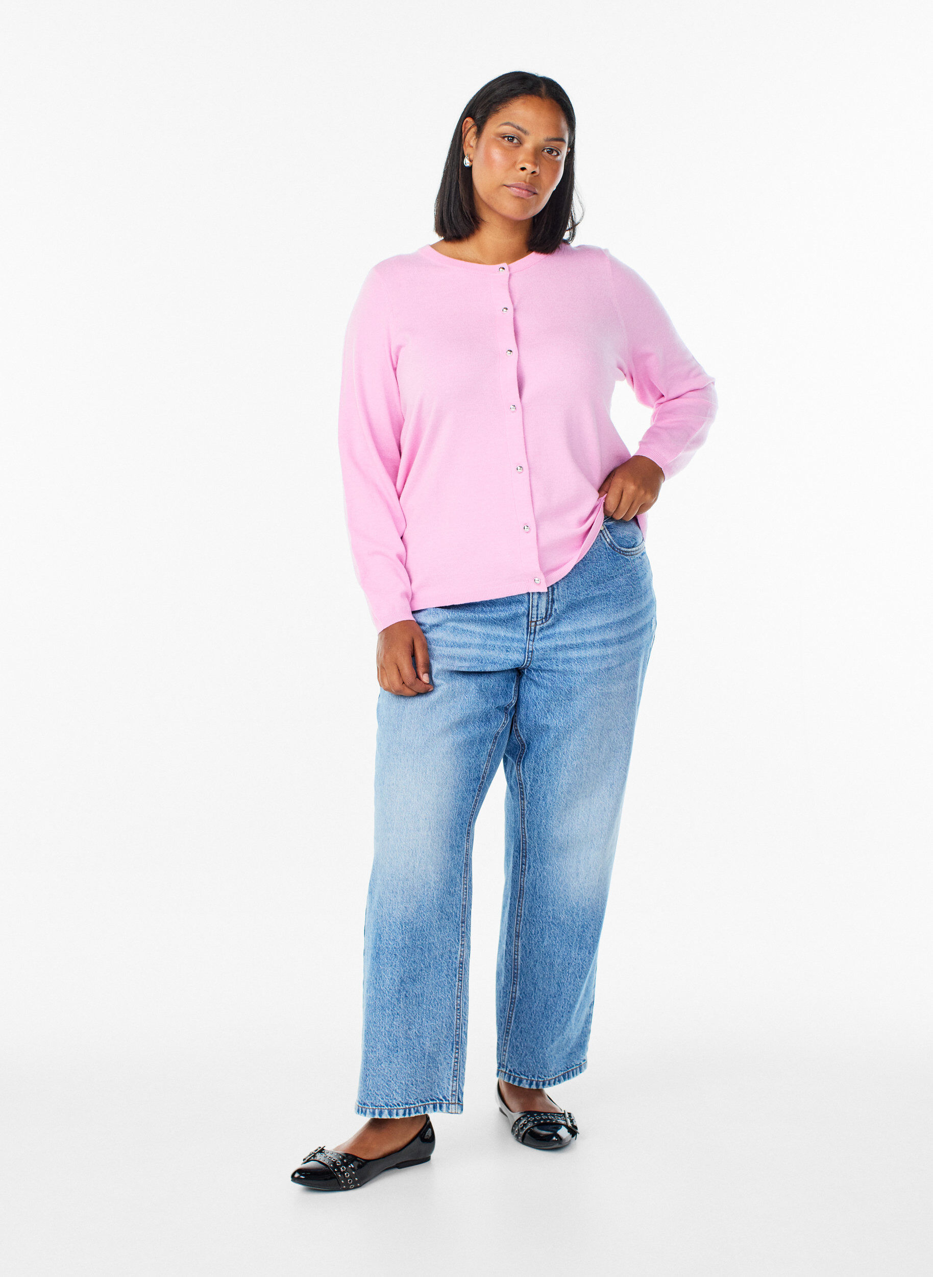 Zizzi Cardigan mit runden Kn&ouml;pfen, Pink, Model image number 1