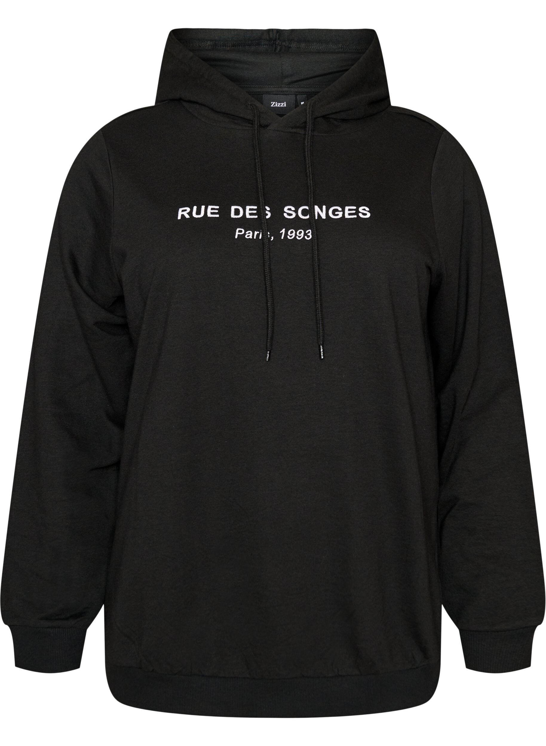 ZizziSweatshirt mit Kapuze und Aufdruck, Schwarz, Packshot image number 0
