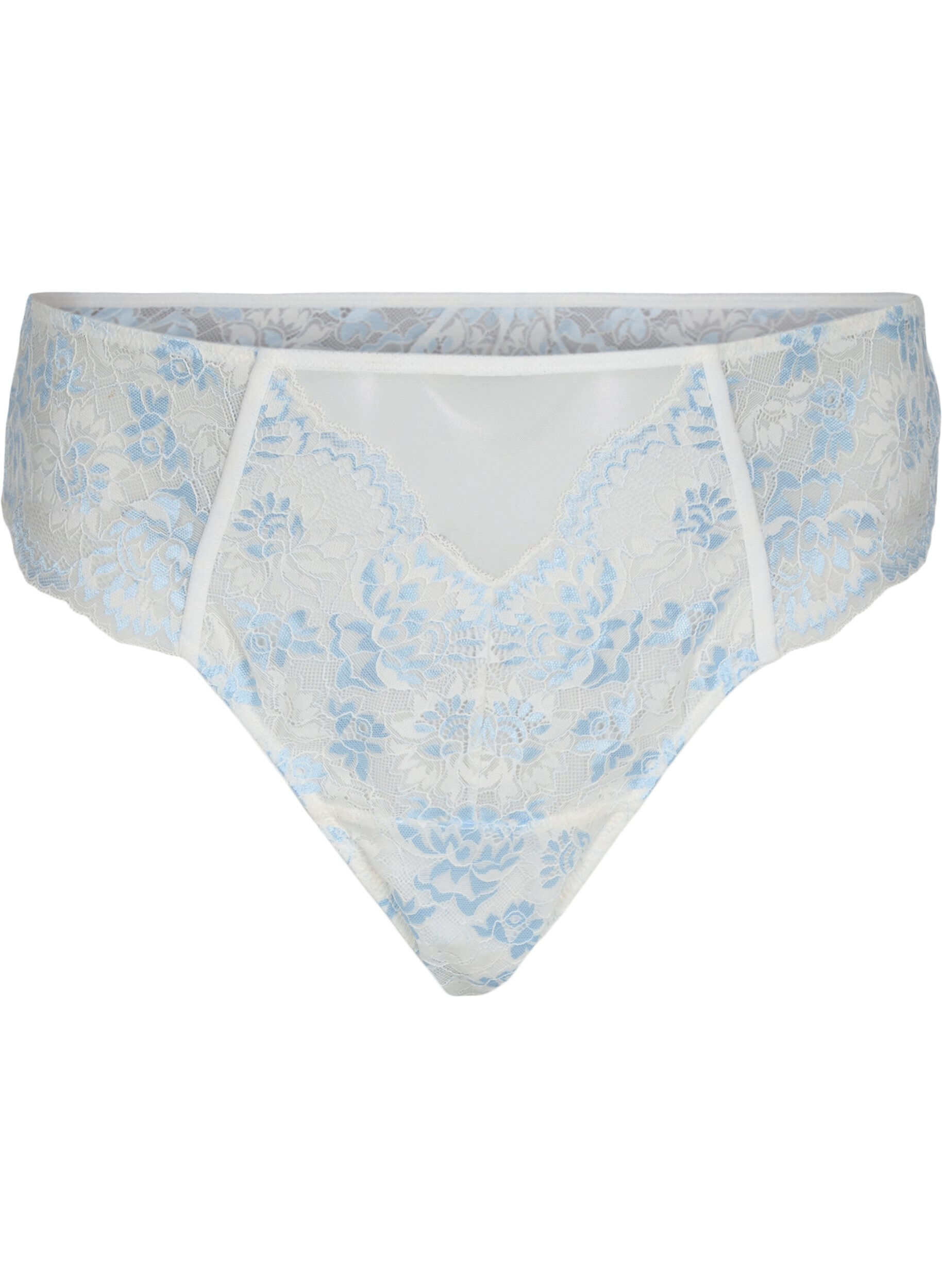 Zizzi G-String mit Spitze und regul&auml;rer Taille, Tofu w. blue, Packshot image number 0