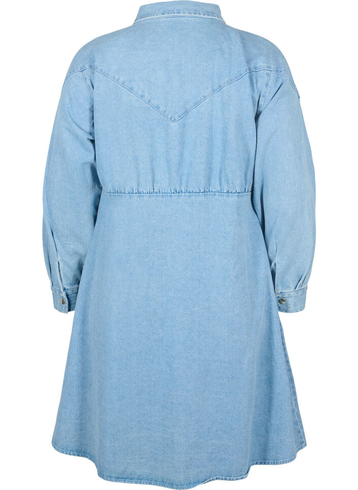 Denim-Kleid mit Knöpfen und langen Ärmeln, Light blue denim, Packshot image number 1